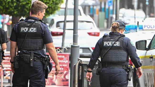 Police on the beat along Hindley St in Adelaide’s CBD. Picture: NCA NewsWire / Brenton Edwards