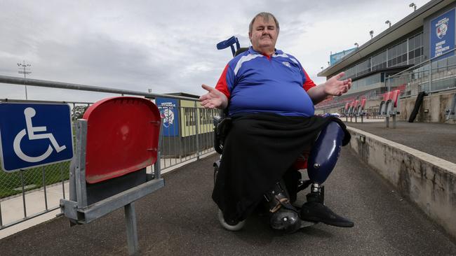 Bulldogs fan David Porter says Whitten Oval does not cater to people with disabilities and he sweltered in 37 degree heat over summer. Picture: George Salpigtidis