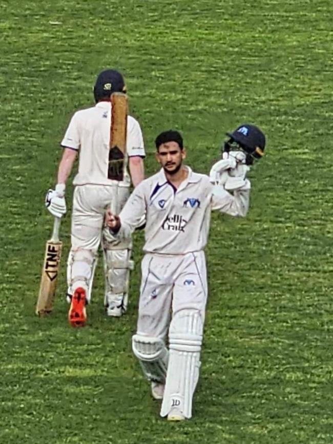 Akshay Ballal raises his bat on Saturday. Picture: Facebook