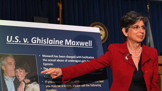 Acting US lawyer for the Southern District of New York, Audrey Strauss, announces charges against Ghislaine Maxwell during a press conference in New York. Picture: AFP