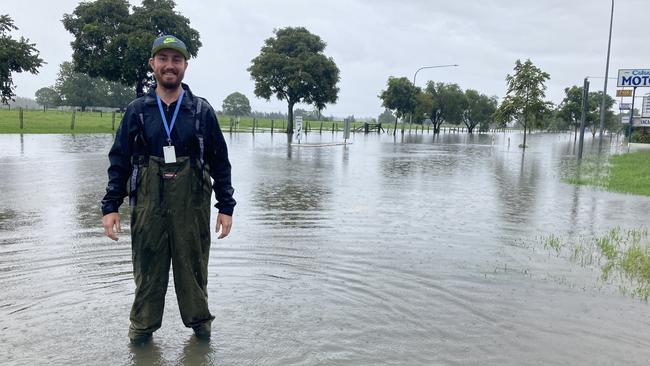 Journalist Dan Mills from the Mid-North Coast News covering the NSW floods in Kempsey in March.