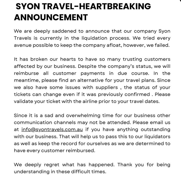 Syon Travels made the announcement earlier this month.