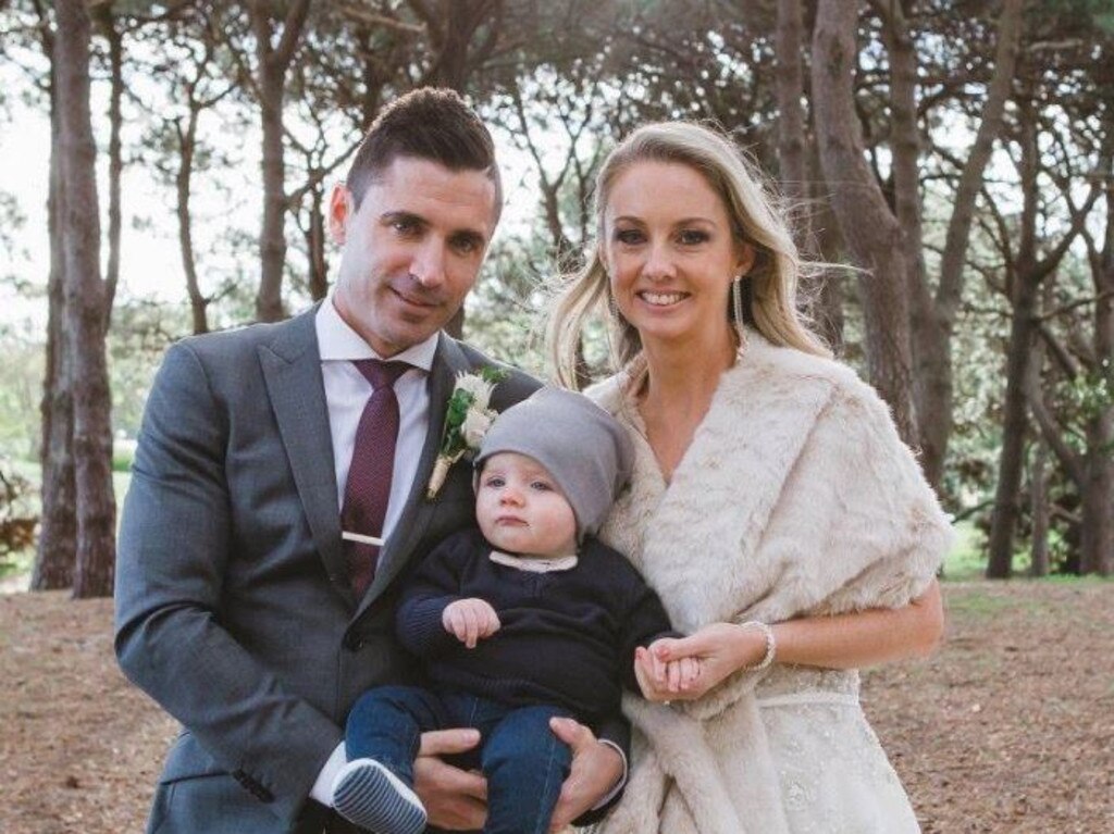 Melissa Larter with husband Andrew and son Harvey. She is using the Longevity app. Picture: Supplied