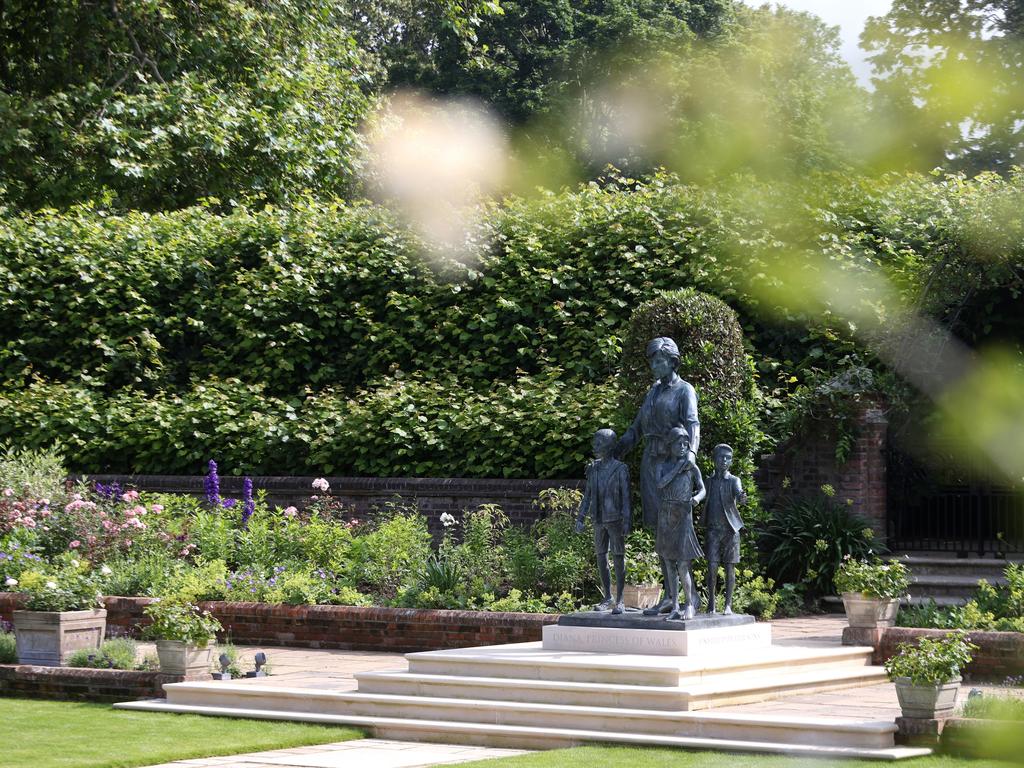 A statue of Diana, Princess of Wales in the sunken garden at Kensington Palace.