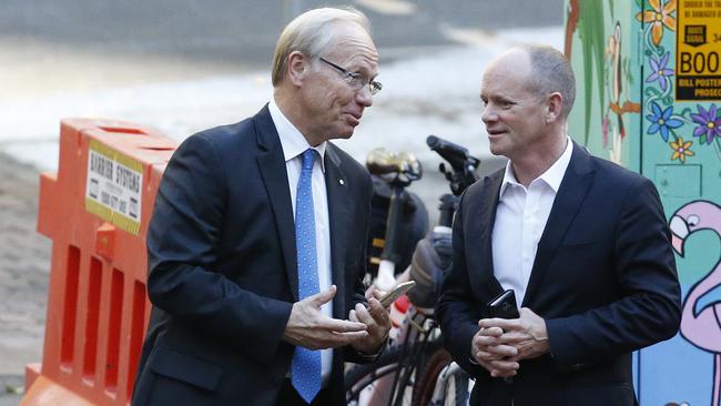 Former Queensland premiers Peter Beattie and Campbell Newman. Picture: AAP Image/Regi Varghese