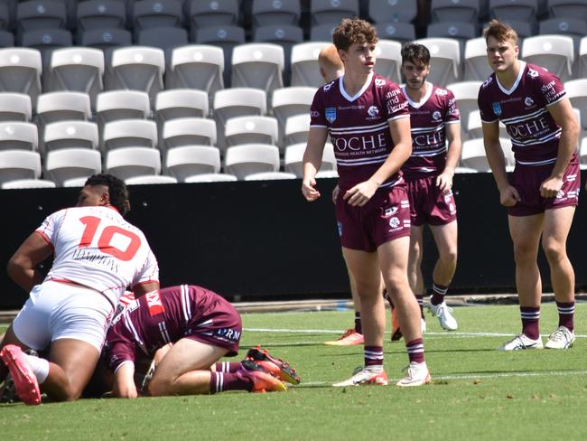 Bailey Schneider gets his team ready for the next play. Picture: Sean Teuma