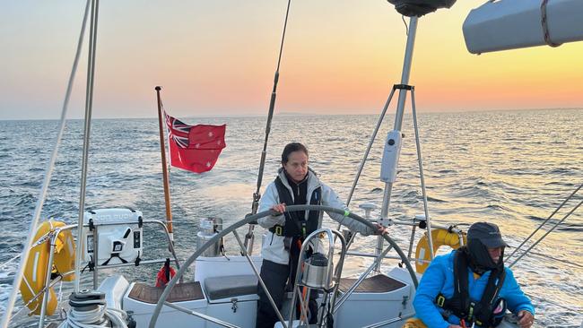 Katie Sarah at the helm of “Outlaw” during a recent warm-up voyage. Picture: Supplied