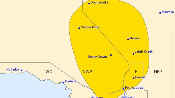 The severe weather warning area in South Australia. Picture BOM