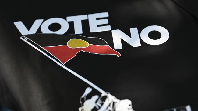 Vote No campaign material at an event in Canberra. Picture: NCA NewsWire / Martin Ollman