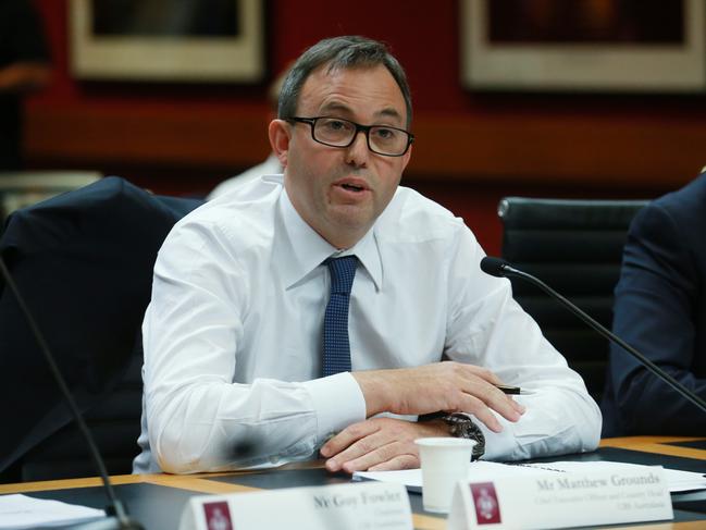 UBS chief executive, Matthew Grounds fronts NSW parliament inquiry into Poles and Wires sale. Pic - Britta Campion