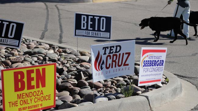 Signs for Beto O’Rourke and Ted Cruz in El Paso, Texas. Picture: AFP.