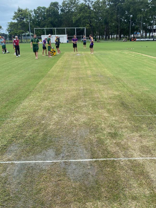 Rain had leaked through covers causing the match between Palm Beach and Queens to be abandoned. Picture: Supplied