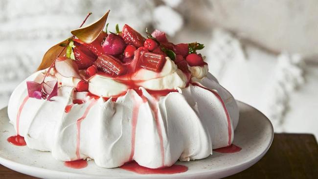 A strawberry gum and lillypilly pavlova.