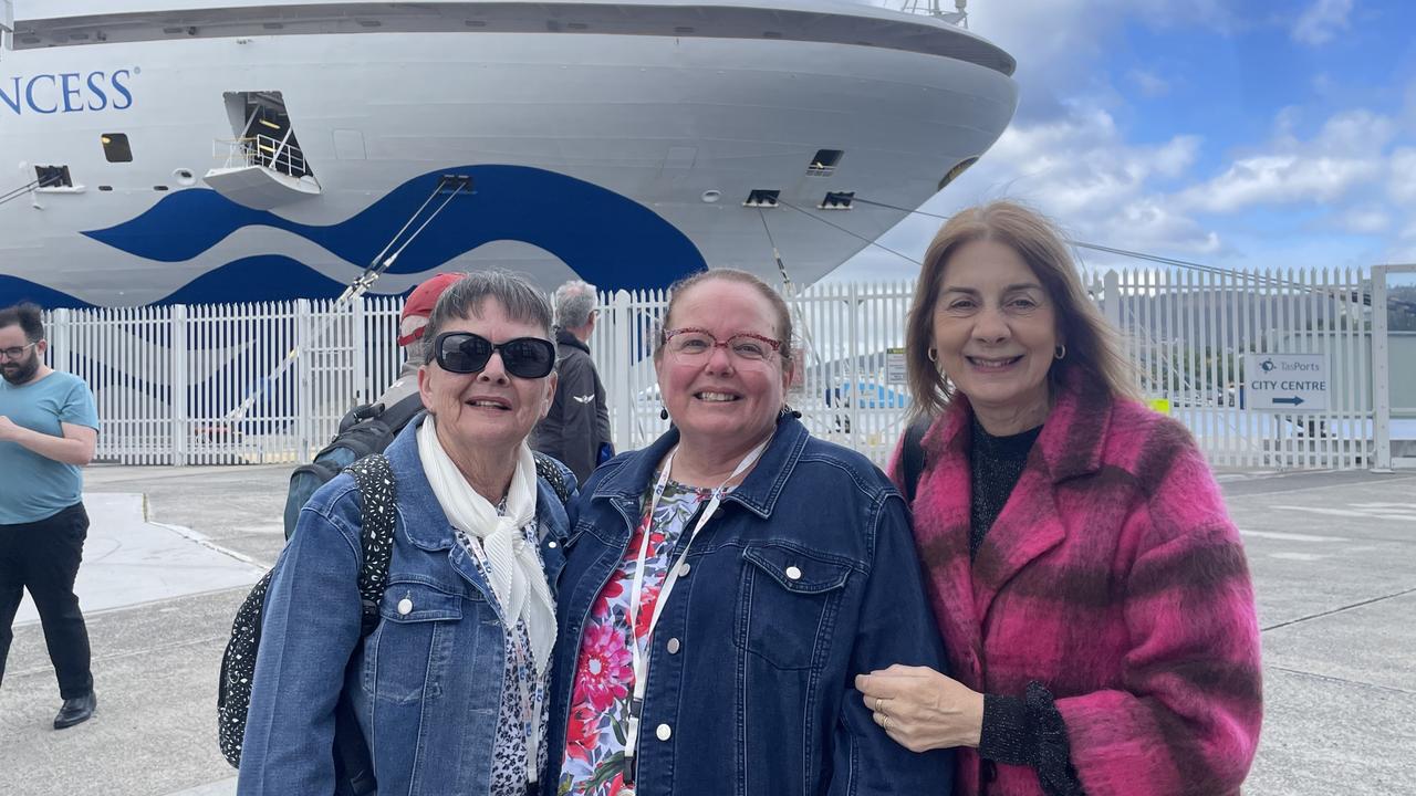 Crown Princess passengers and sisters Lee Clark, Julie Gallaher with their Hobart friend Helen Barnes.