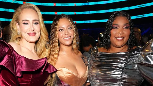 Adele, Beyonce and Lizzo at the 65th Grammy Awards in Los Angeles. Picture: Getty Images