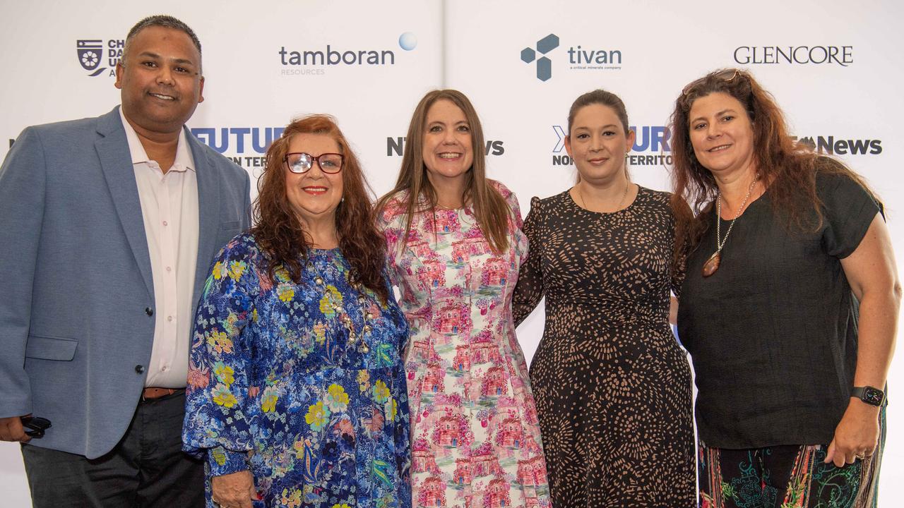 Avy Gee Varghese, Cheryl Moyd, Kirsten Porteous, Jemma Aitken and Tiina Urvet at the NT News second annual Futures Northern Territory. Picture: Pema Tamang Pakhrin.