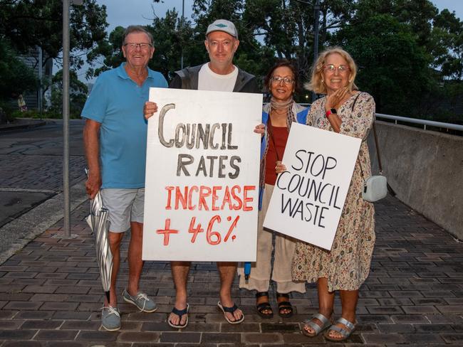 Northern Beaches residents protest proposed increases in rates. Picture: Thomas Lisson