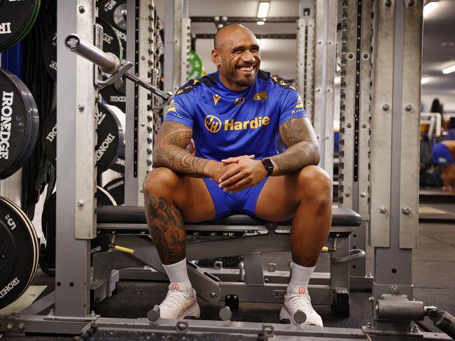 Slimmed-down prop Junior Paulo in the gym at Eels HQ. Picture: Sam Ruttyn