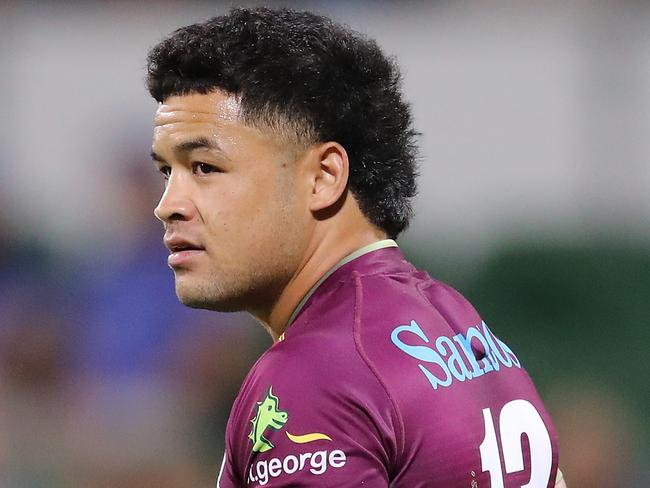 PERTH, AUSTRALIA - MARCH 04:  Hunter Paisami of the Reds looks on during the round three Super Rugby Pacific match between the Western Force and the Queensland Reds at HBF Park on March 04, 2022 in Perth, Australia. (Photo by Will Russell/Getty Images)