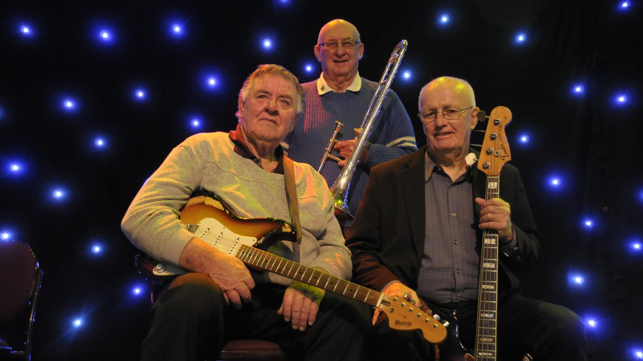 Iconic Toowoomba band Chapter III members (back) Ian "Corky" Corkill and (front from left) Kerry Wright and Raymond Moore are reuniting for an upcoming charity tribute show. Picture: Rhylea Millar