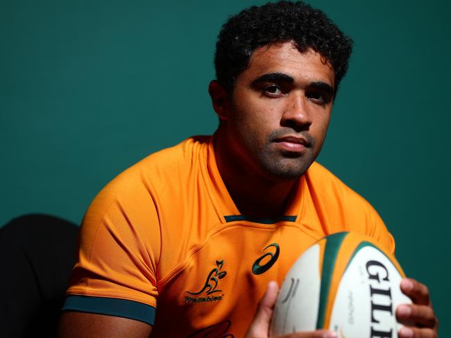 GOLD COAST, AUSTRALIA - JUNE 26: Langi Gleeson poses during a Wallabies Rugby Championship Headshots Session at Sanctuary Cove on June 26, 2023 in Gold Coast, Australia. (Photo by Chris Hyde/Getty Images)