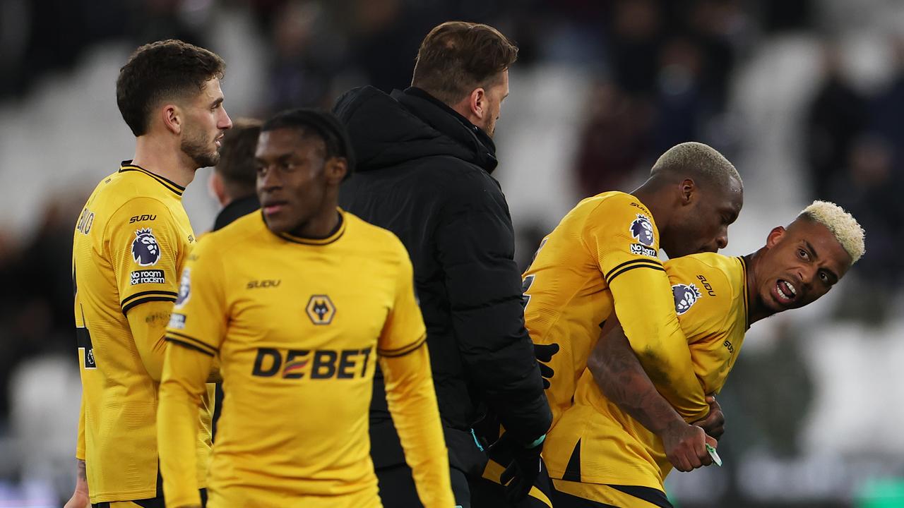 Mario Lemina reacts as he is held back by teammate Toti Gomes. Photo by Alex Pantling/Getty Images.