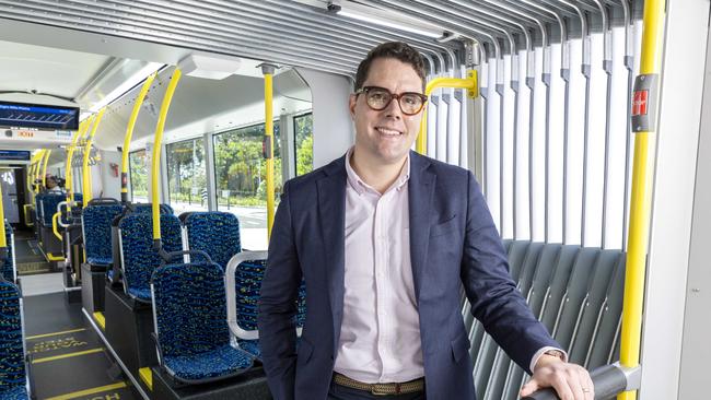 Ryan Murphy on board Brisbane Metro. Picture: Richard Walker