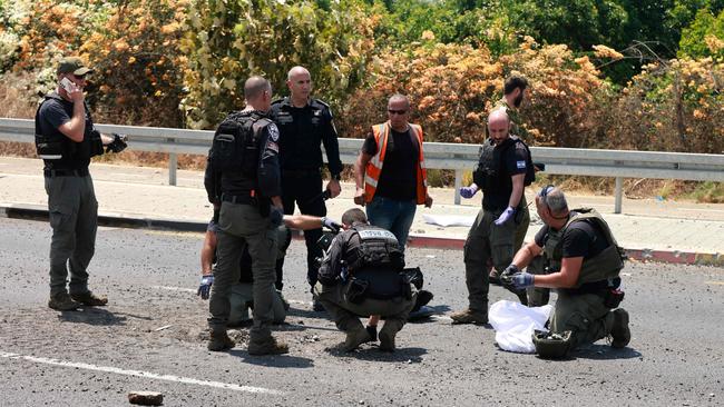 Israeli police check the site of a Hezbollah explosive drone attack near the northern city of Nahariya on August 6. Picture: Menahem Kahana/AFP