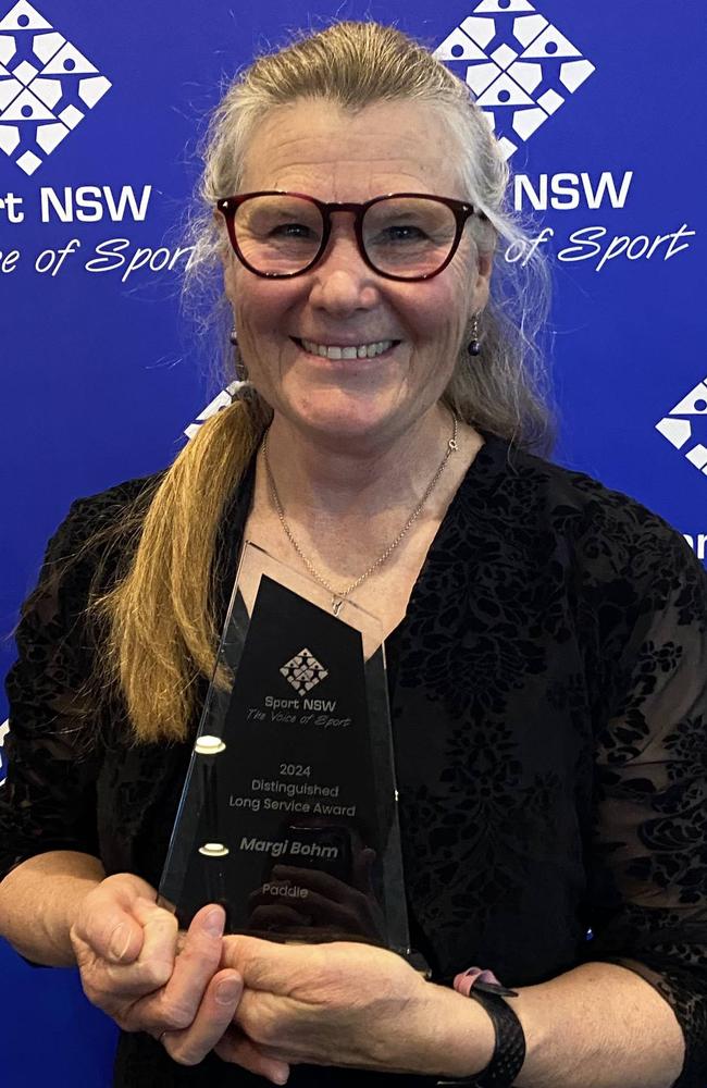 Margi Bohm of Queanbeyan, received a Distinguished Long Service Award at the 2024 NSW Community Sports Awards for her contribution to paddle.