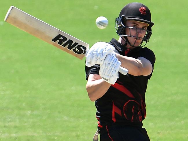 Melbourne Renegades batsman James Seymour plays a shot during a practice match in Melbourne on December 3, 2021 ahead of Australia's high-octane Big Bash League cricket match which explodes into life for its 11th season on December 5, looking to bounce-back from a pandemic-hit tournament last year, with flexibility the name of the game. (Photo by William WEST / AFP) / --IMAGE RESTRICTED TO EDITORIAL USE - NO COMMERCIAL USE--