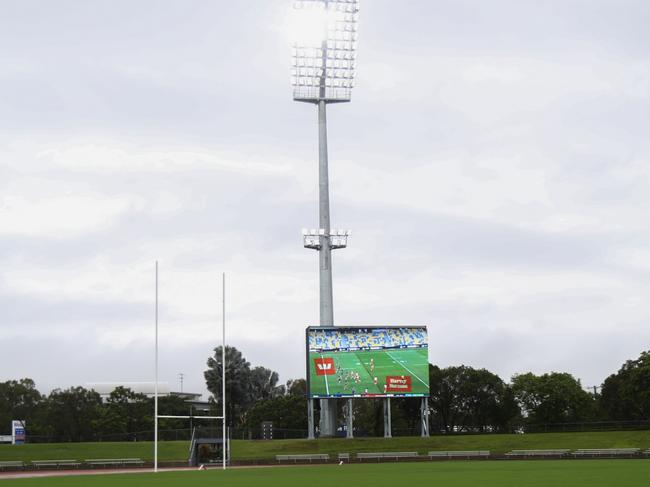 A view of one of four new lighting poles and the new video screen at Barlow Park, as part of a $10.9m audiovisual upgrade funded by the Cairns Regional Council and the State Government.