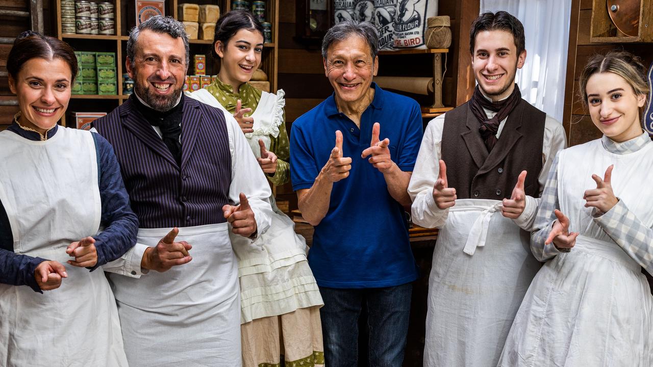 The Ferrones family with Jeff Fatt in Back In Time for the Corner Shop.