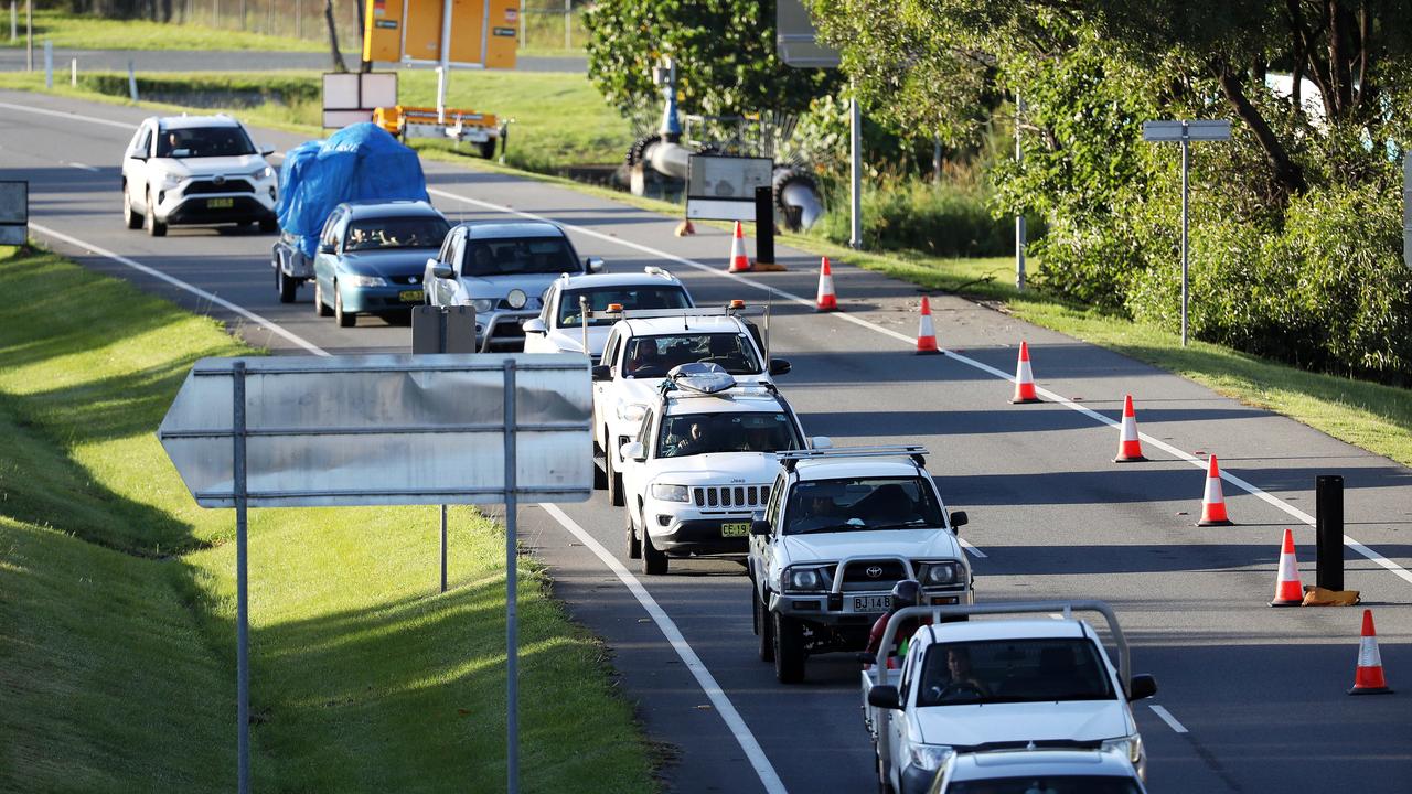 The Queensland border with NSW at 5am Monday, four hours after opening to Covid hotspots. Picture: Nigel Hallett