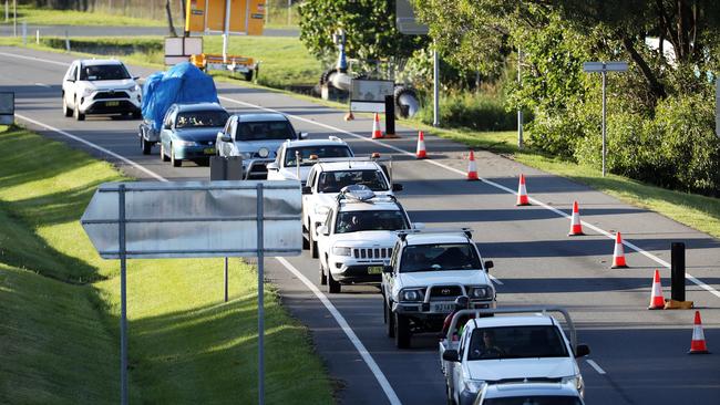 The Queensland border with NSW at 5am Monday, four hours after opening to Covid hotspots. Picture: Nigel Hallett