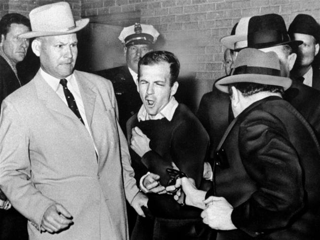 Lee Harvey Oswald is shot at point-blank range by nightclub owner Jack Ruby.