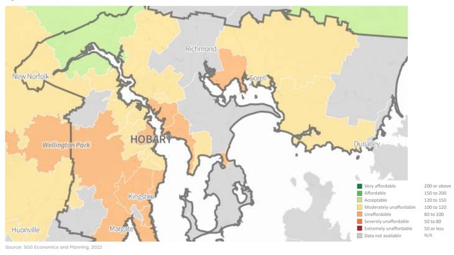 Hobart’s rental affordability. Picture: Rental Affordability Index