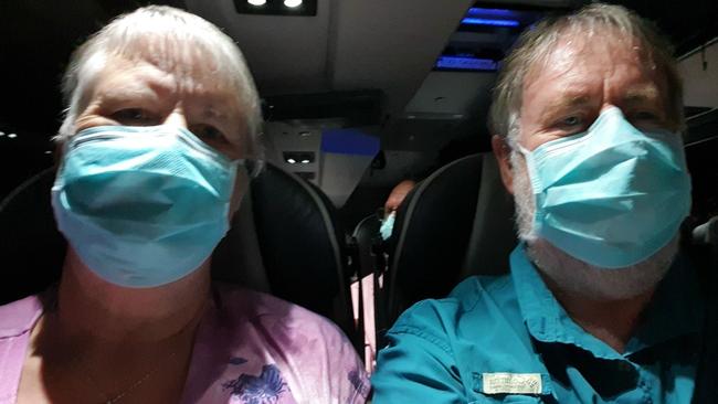 Kev and Libby Moorse from Tasmania have been quarantined at Swissotel Sydney since Thursday morning. Picture: Supplied