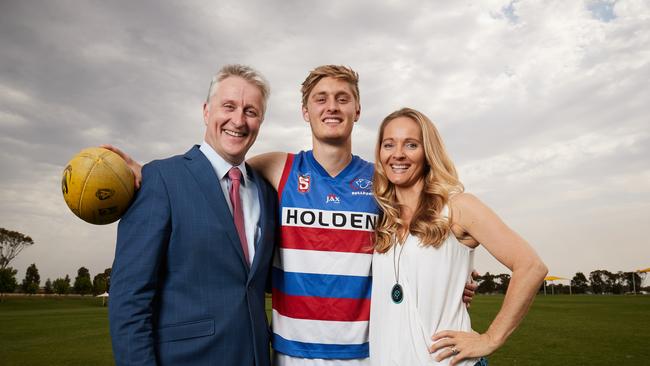 Nick (left) Jackson, and Melinda Hately pose for a picture before the 2018 AFL Draft. Picture: Matt Loxton.