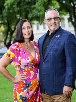 Sue and Lloyd Clarke, the parents of Hannah Clarke, in Victoria Square on Tuesday. Picture: Russell Millard