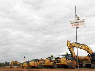 Protesters have suspended themselves from poles at the Adani mine site. Picture: Frontline Action on Coal