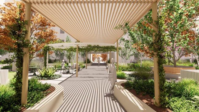 Artist impression of the communal open-space area for the Greenhill Rd project. Picture: JPE / Hill Thalis