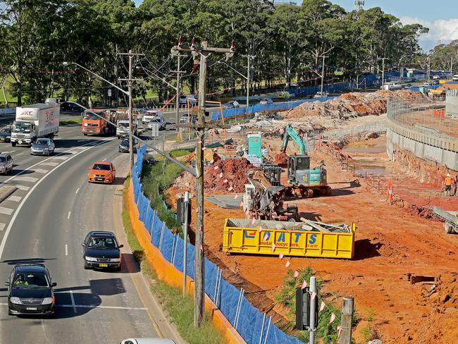 Roadworks at Frenchs Forest looking East along Warringah Rd near the Forest Way intersection. Picture: Troy Snook.