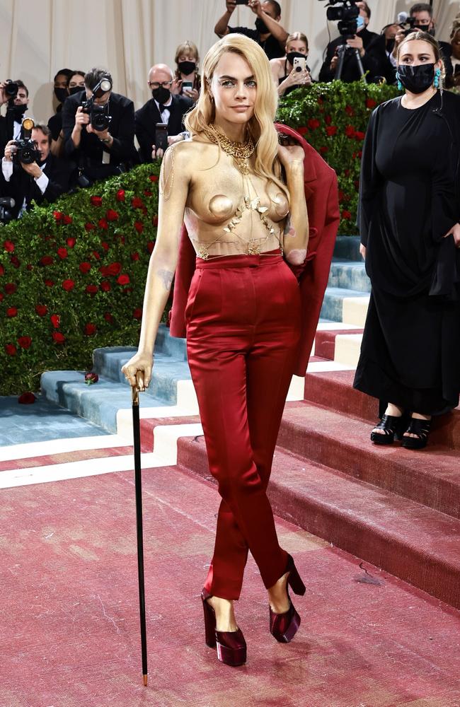 A borderline topless Cara Delevingne. Picture: AFP