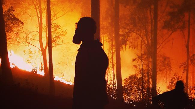 The fire front at Beechmont in the Gold Coast Hinterland in November last year. Picture: Aaron Kearney