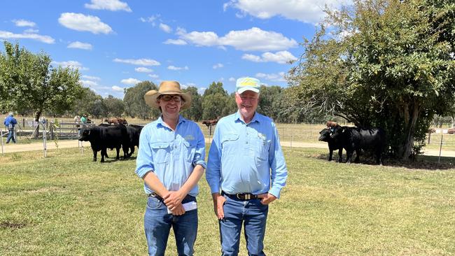 Vendors Tom Hicks and his dad Andrew Hicks of Hicks Beef at Holbrook. Picture: Nikki Reynolds