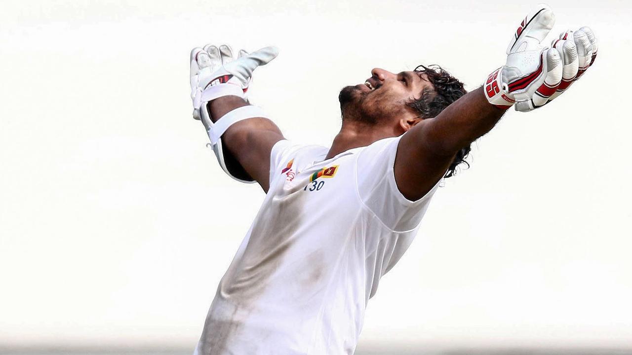 Sri Lanka's Kusal Perera celebrates the win.