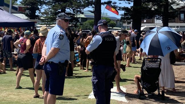 Police keeping an eye on the event. Picture: Sarah Buckley