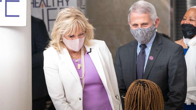 US First Lady Jill Biden and Dr. Anthony Fauci on a joint visit to promote vaccinations. Picture: Getty Images