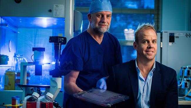 Burns surgeon Dr John Greenwood and Julian Burton founder of Julian Burton Trust charity for burns victims at the Royal Adelaide Hospital. Picture: Tom Huntley