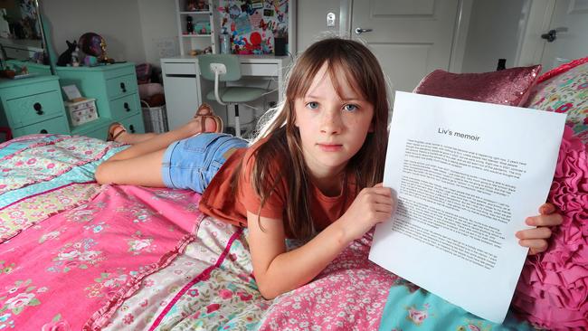 Grade 4 student Olivia Vanin wrote a lockdown memoir declaring “homeschooling sucks”. Picture Rebecca Michael.